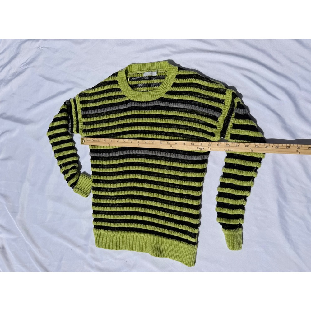 Lush Lime Green Black Striped Crewneck Sweater Womens Small LT11251E-S01 - Picture 2 of 5